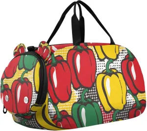 Travel Duffle Bag for Kids Boys Girls Color Pepper Vegetables Sports Bag Overnighter Duffle Sleepover Weekender with Shoes Compartment