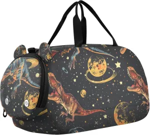 Travel Duffle Bag for Kids Boys Girls Dinosaurs Planets Dino Sports Bag Overnighter Duffle Sleepover Weekender with Shoes Compartment