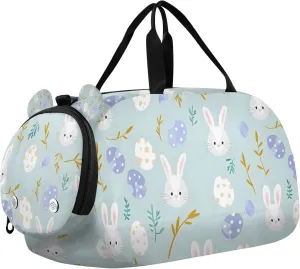 Travel Duffle Bag for Kids Boys Girls Easter Bunny Easter Eggs Sports Bag Overnighter Duffle Sleepover Weekender with Shoes Compartment