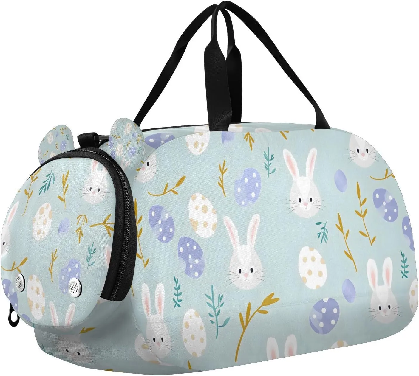 Travel Duffle Bag for Kids Boys Girls Easter Bunny Easter Eggs Sports Bag Overnighter Duffle Sleepover Weekender with Shoes Compartment