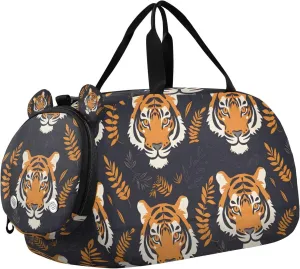 Travel Duffle Bag for Kids Boys Girls Lion Brown Forest Animal Sports Bag Overnighter Duffle Sleepover Weekender with Shoes Compartment