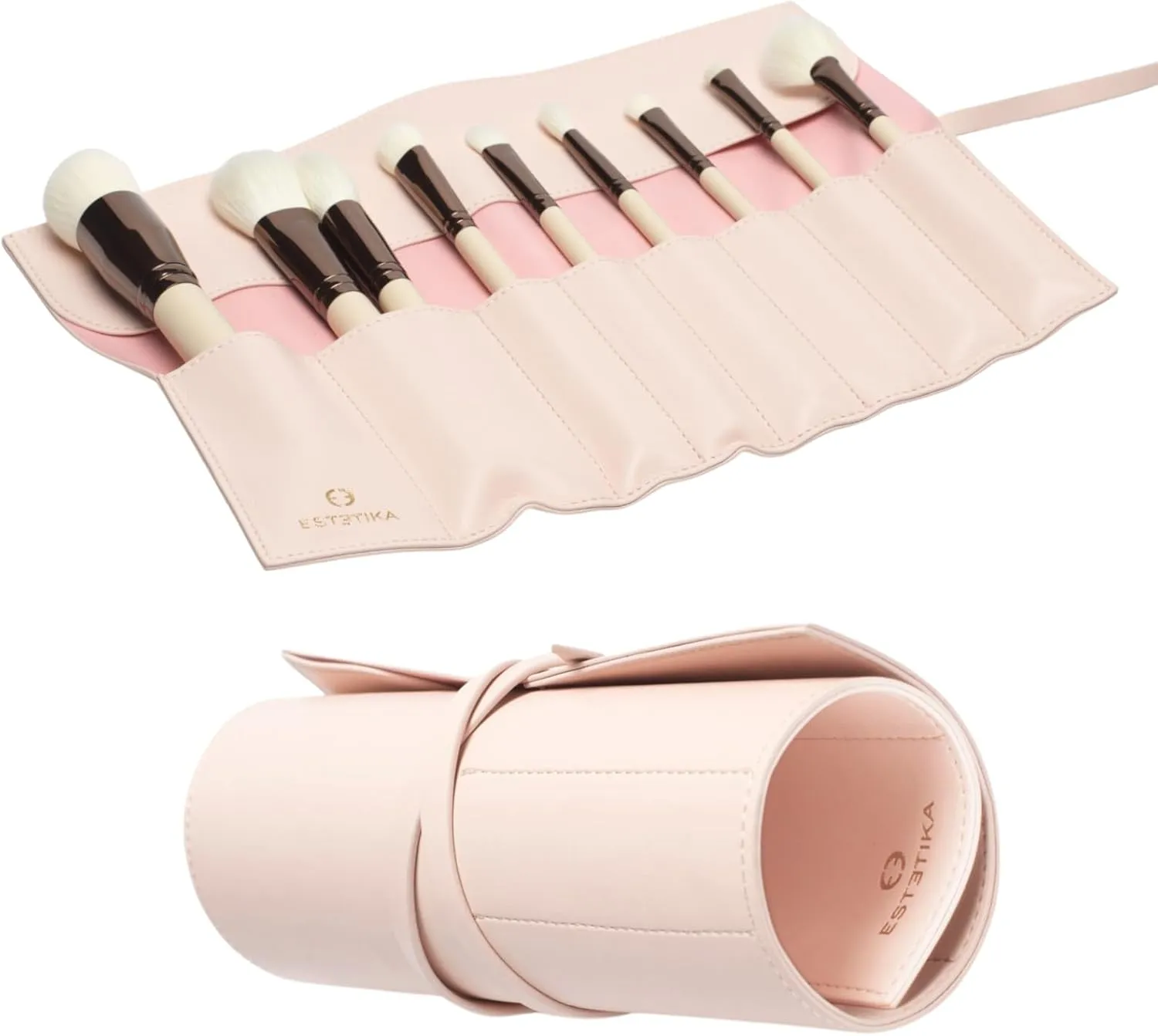 Travel Makeup Brush Roll Holder Organizer for Women Luxury Brush Pouch Portable Chic Case for Makeup Brushes – Holds 10 Brushes, Stylish Cosmetic Beauty Essentials Storage Pouch (Blush)