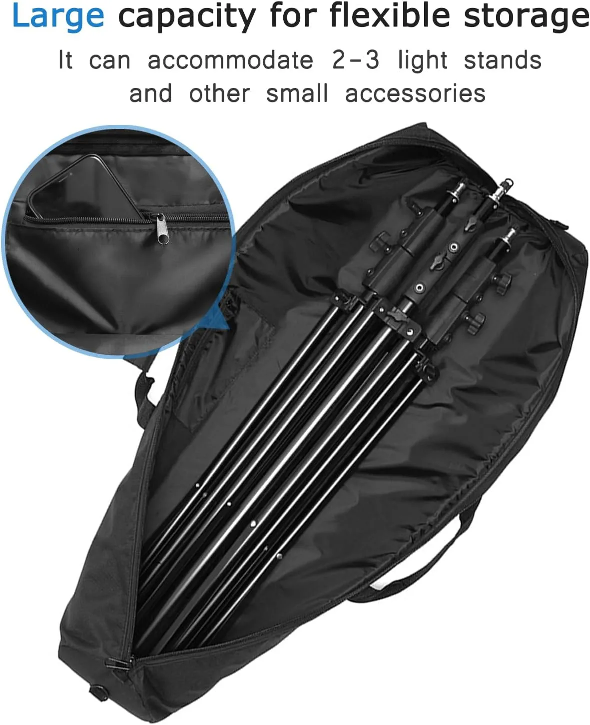 Tripod Carrying Case Bag 25in/31in/39in/49in for Light Stands,Boom Stand,Umbrella and Tripod Photography Accessories(39.37 in/100 cm)