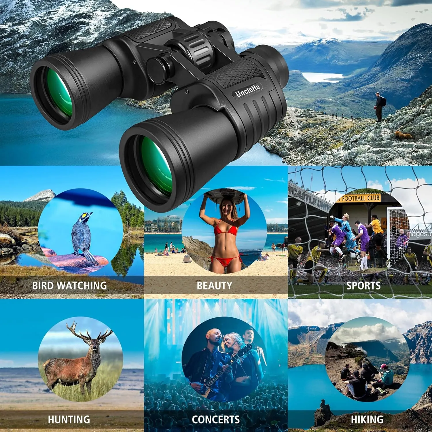 UncleHu 20x50 High Power Binoculars for Adults with Low Light Night Vision, Compact Waterproof Binoculars for Bird Watching Hunting Travel Football Games Stargazing with Carrying Case and Strap