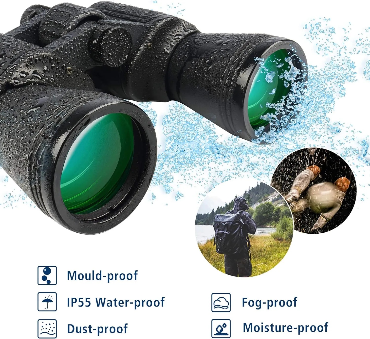 UncleHu 20x50 High Power Binoculars for Adults with Low Light Night Vision, Compact Waterproof Binoculars for Bird Watching Hunting Travel Football Games Stargazing with Carrying Case and Strap