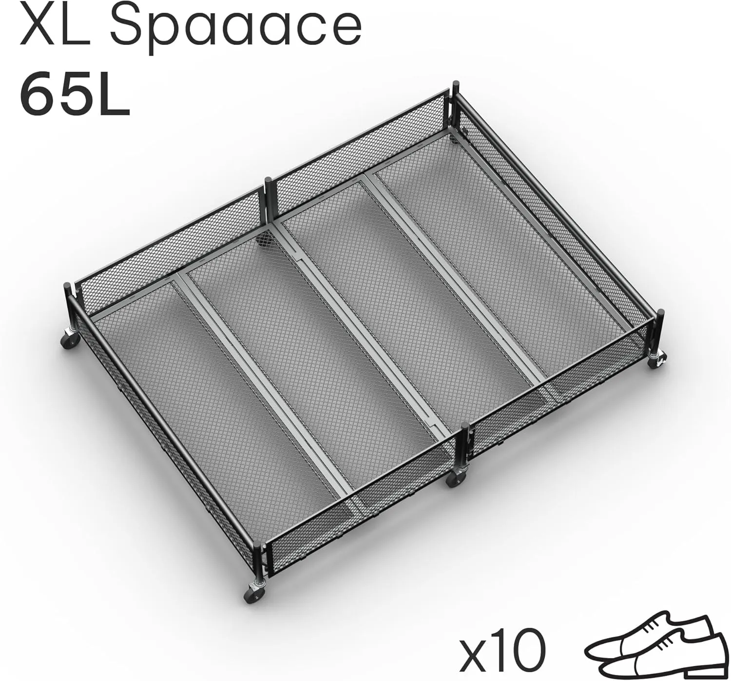 Under Bed Storage with Wheels – XXL 65L Metal Frame Rolling Bin & Shoe Organizer, Large Container 31.5"x23.6" – Ideal for Toys, Bedding & Clothes