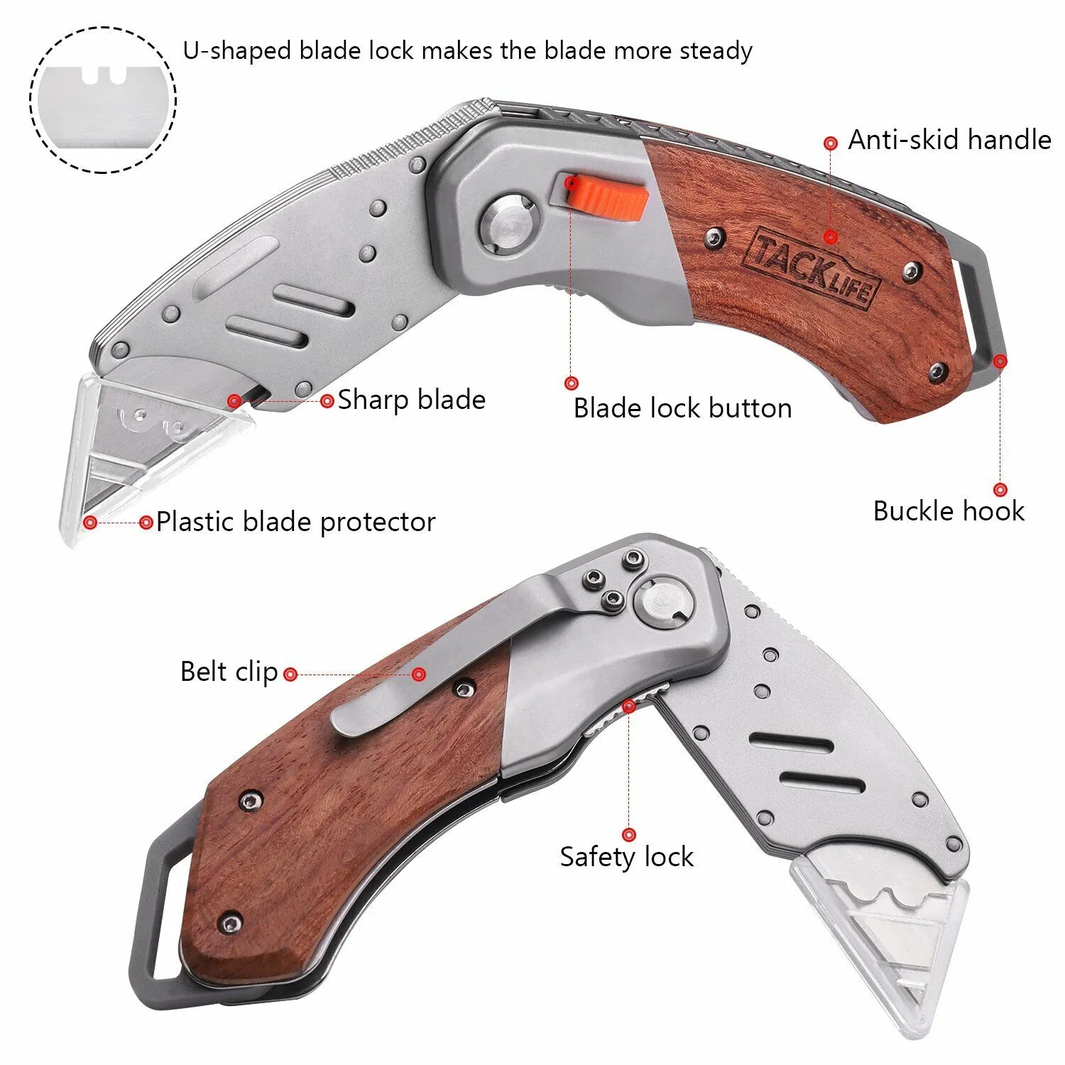 Utility Knife, Tacklife UKW03 Box Cutter - Folding Pocket Utility Knife with 5 E