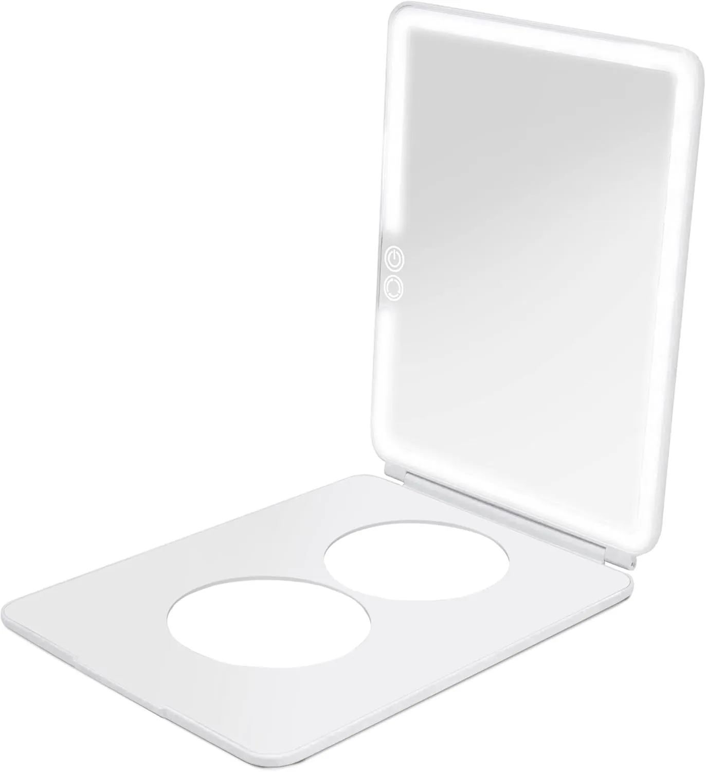 Vanity Planet Handheld Makeup Mirror with Lights, Pose 2.0 (Grey) - Light Up Travel LED Mirror with 3X & 5X Magnification - Dimmable Lighting & Micro-USB Rechargeable Lighted Compact Mirror