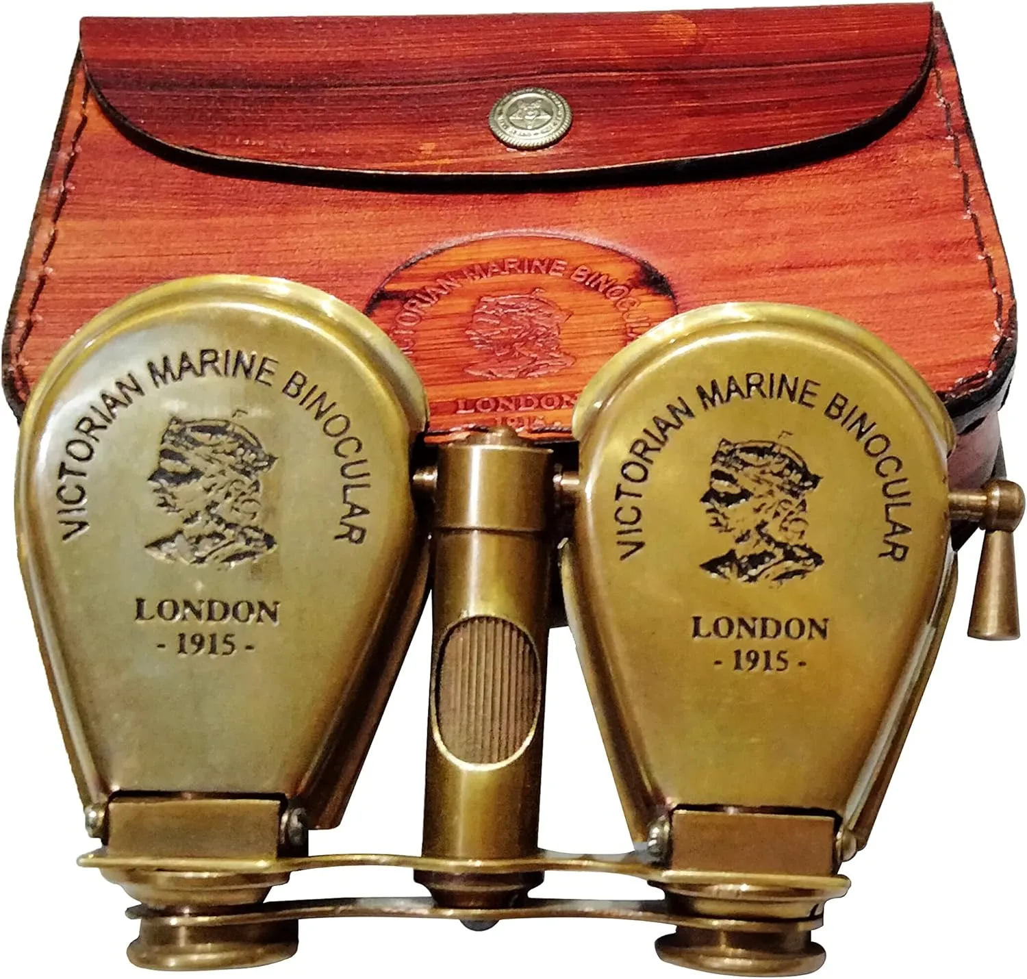 Victorian Marine Solid Brass Antique Binoculars London-1915 with Leather Case, High Powered Brass Binocular for Hunting and Bird Watching - Birthday Gift, Ideas