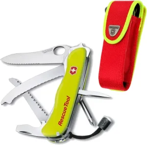 Victorinox Rescue Tool with Nylon Pouch Swiss Army Knife, 13 Functions, Swiss Made Pocket Knife with Seatbelt Cutter and Glass Saw - Fluorescent Yellow
