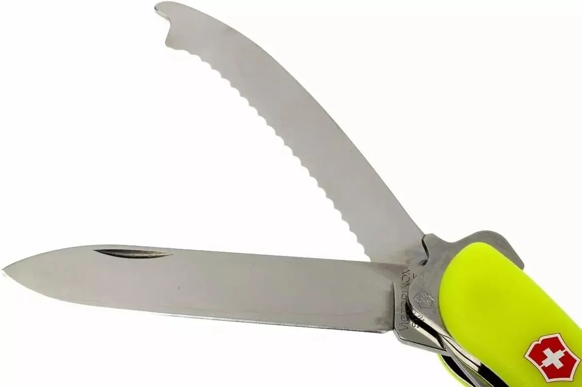 Victorinox Rescue Tool with Nylon Pouch Swiss Army Knife, 13 Functions, Swiss Made Pocket Knife with Seatbelt Cutter and Glass Saw - Fluorescent Yellow