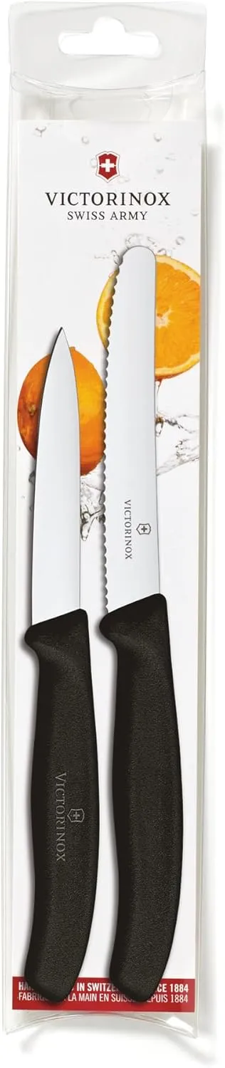 Victorinox Swiss Classic Paring Knife Set - Includes Exceptional Paring Knife & Utility Knife - Kitchen Knives for Home Essentials - Black Handles, 2-Piece Set