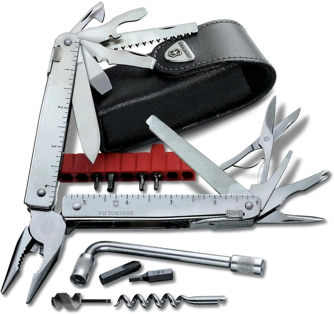 Victorinox Swiss Tool X Plus Ratchet Swiss Army Knife, 35 Function Swiss Made Multi-Tool with Needle-nose pliers, Wire Cutter, Crate Opener and Large Blade - Silver