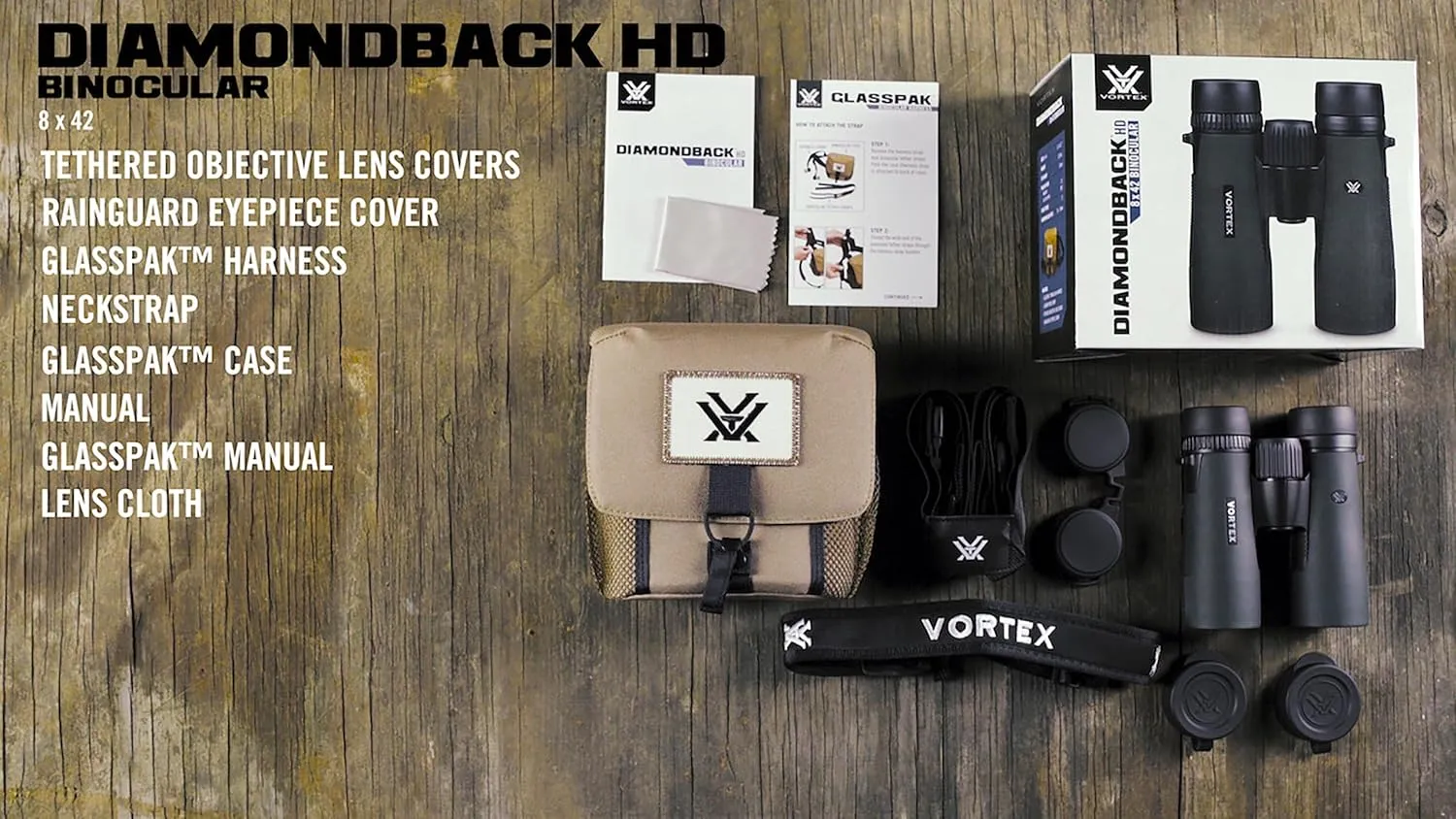 Vortex Optics Diamondback HD 8x42 Binoculars - HD Optical System, Non-slip Grip, Waterproof, Fogproof, Shockproof, Included GlassPak - Unlimited, Unconditional Warranty