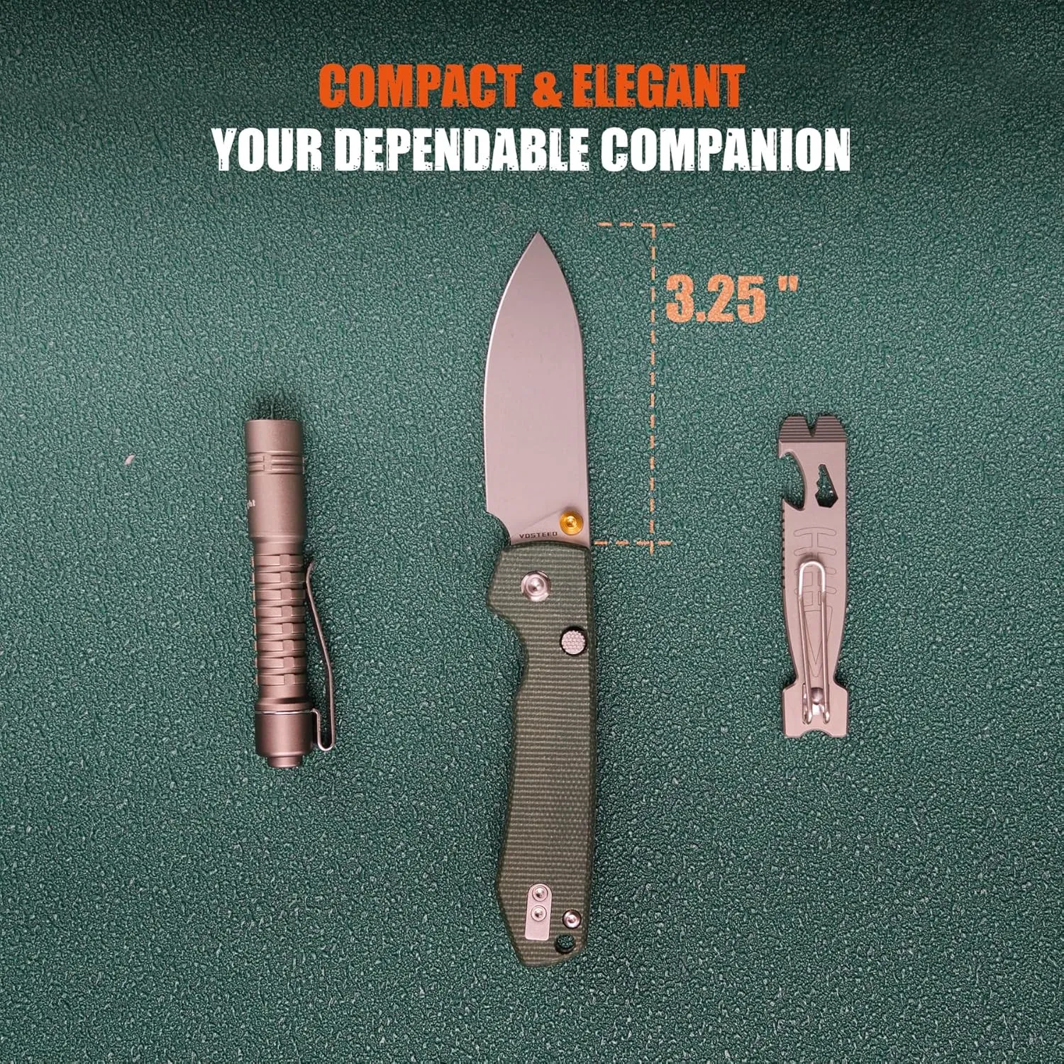 Vosteed EDC Knife, Lightweight Folding Pocket knife with Clip, Gifts for Men and Women, Top Liner Lock Knife with 3.25" Sandvik 14C28N Steel Blade, Micarta Handle for Camping, Hiking - Raccoon