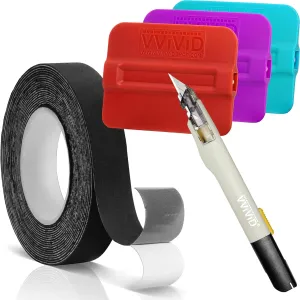VViViD Magnetic Squeegees 3pcs (Hard, Medium and Soft), Black Felt Tape for Vinyl Wrap Squeegees (1" x 25ft) and Premium Retractable Precision Knife Bundle - M0