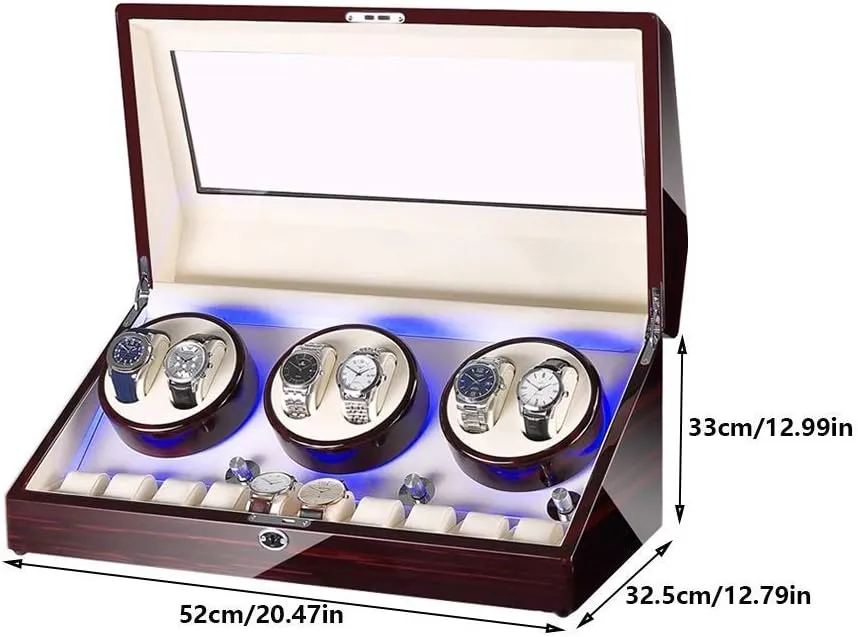Watch Winder for 6 Watches   10 Storage LED Light Wood Shell Piano Varnish Exterior, Leather Interior, Silent Motor Watch Winder Display Watch Box Storage (B A)