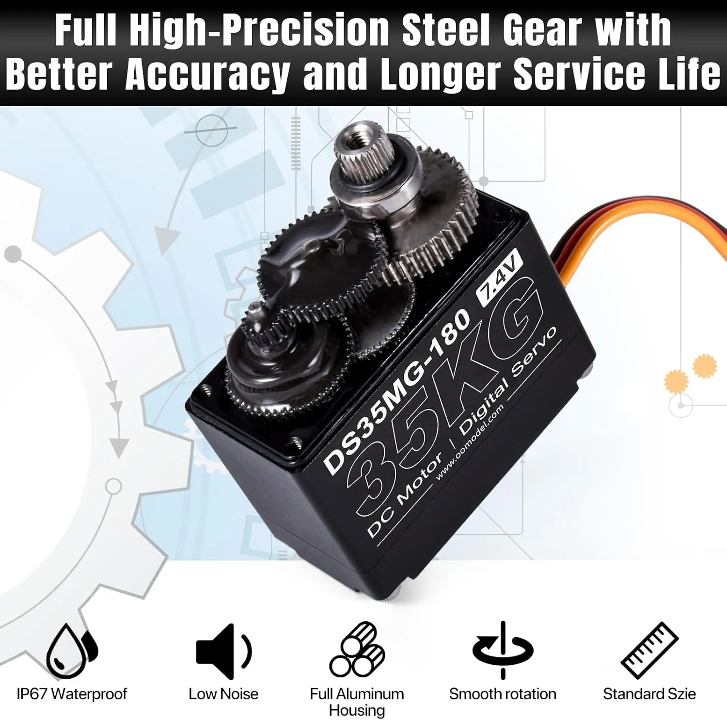Waterproof 35KG High Torque RC Steering Servo Motor, Powerful & Fast Full Metal Gear Digital High Speed arduino servo for 1/8 1/10 1/12 RC Cars, Crawler, Truck, Buggy, Robotic, Control Angle 180°