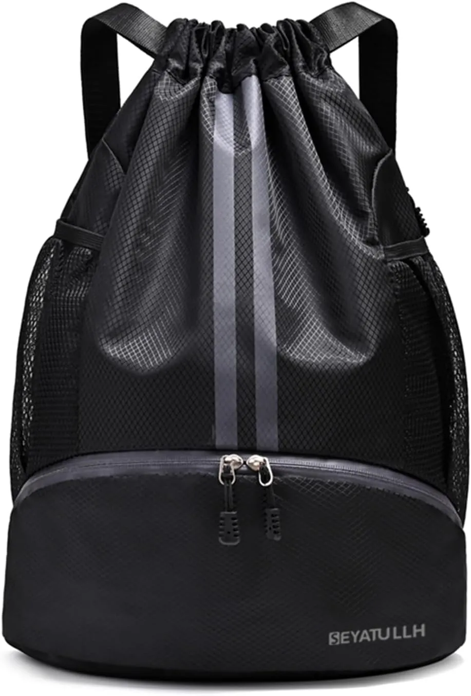 Waterproof Drawstring Gym Backpack with Shoe Compartment & Wet Pocket - 20L Lightweight Sports Bag for Men/Women,Soccer,Basketball,Swimming,Beach,Travel(Black)