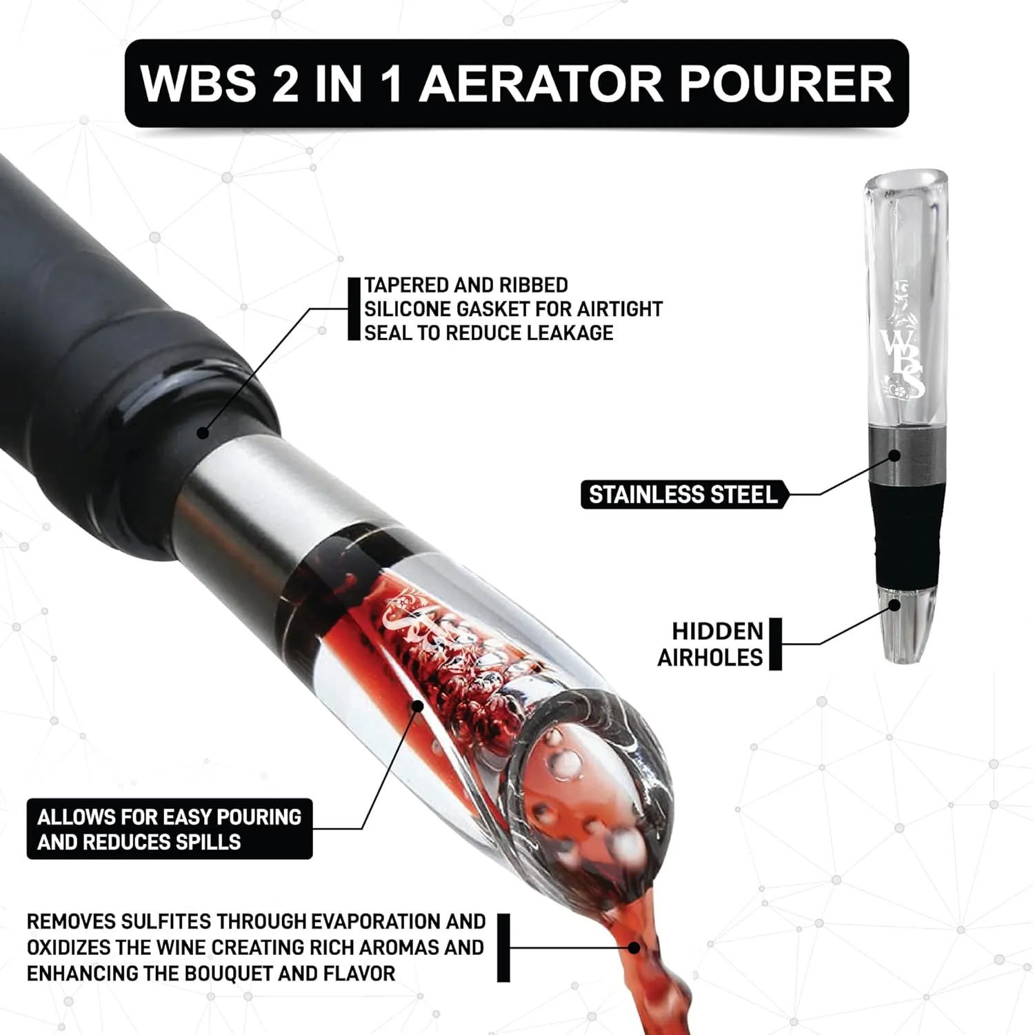 WBS Wine Opener Set- Corkscrew, Foil Cutter, Bottle Stopper, Aerator Pourer - Perfect Wine Accessories for Valentine's Day, Birthdays - Ideal for a Wine Basket, Wine Lovers, Vino Tool Kit