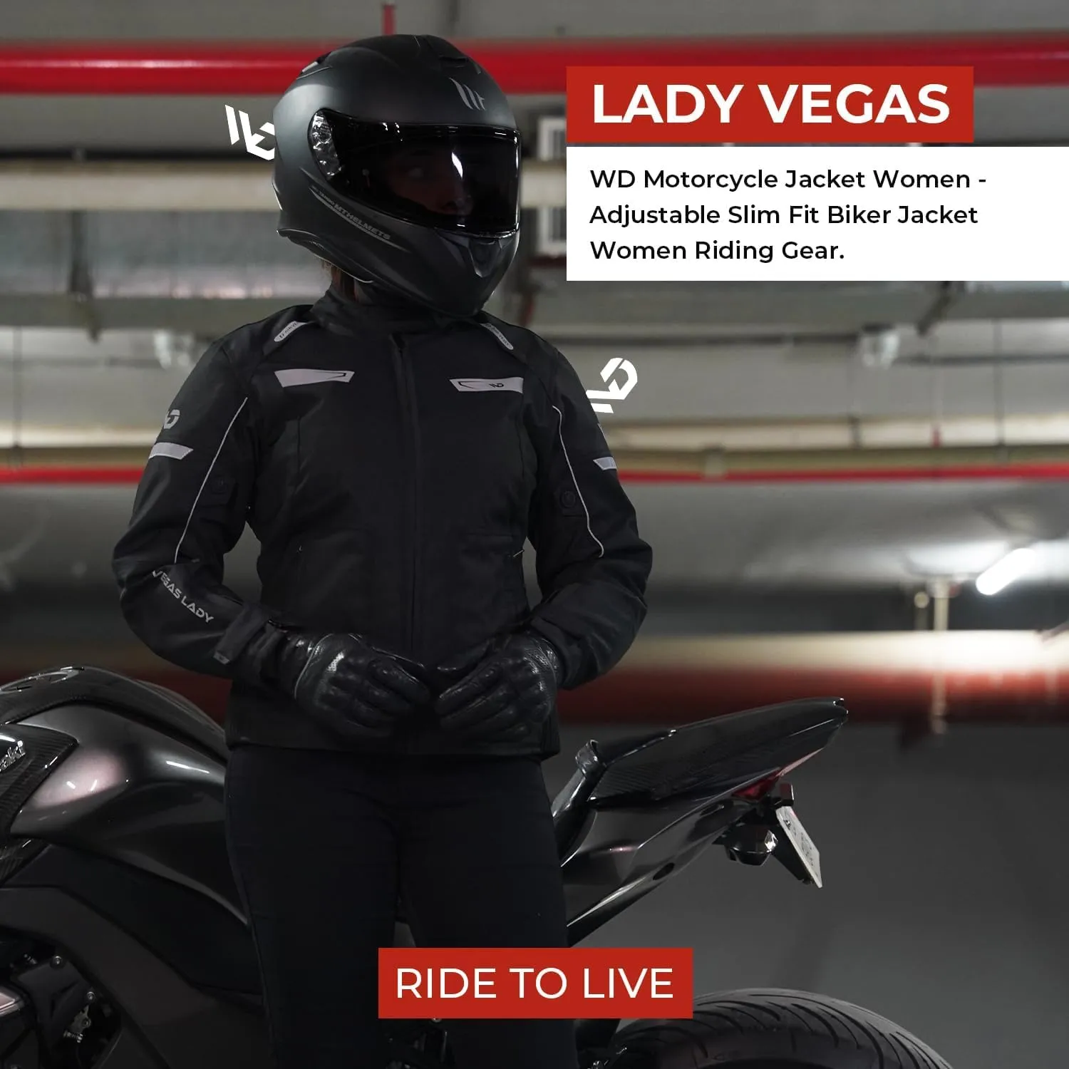 WD Motorcycle Jacket Women - Adjustable Slim Fit Biker Jacket Women Riding Gear with CE Armor - All Season Waterproof Textile Jacket with Thermal Lining & Ventilation (Black, Large)