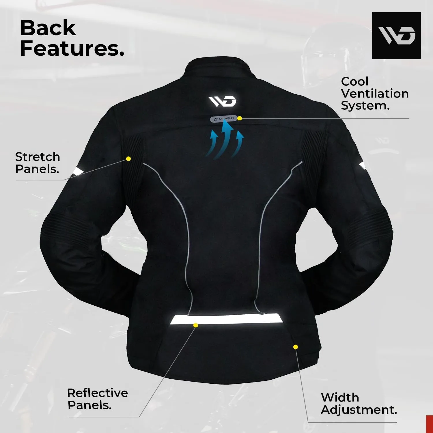 WD Motorcycle Jacket Women - Adjustable Slim Fit Biker Jacket Women Riding Gear with CE Armor - All Season Waterproof Textile Jacket with Thermal Lining & Ventilation (Black, Large)