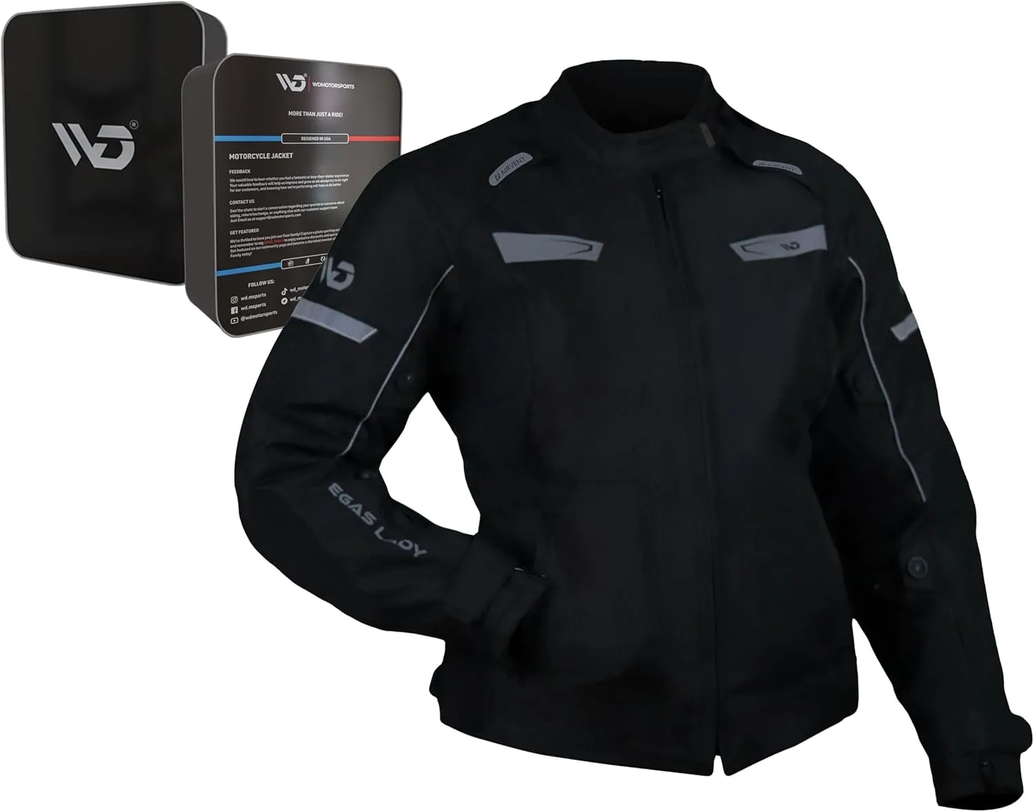 WD Motorcycle Jacket Women - Adjustable Slim Fit Biker Jacket Women Riding Gear with CE Armor - All Season Waterproof Textile Jacket with Thermal Lining & Ventilation (Black, Large)