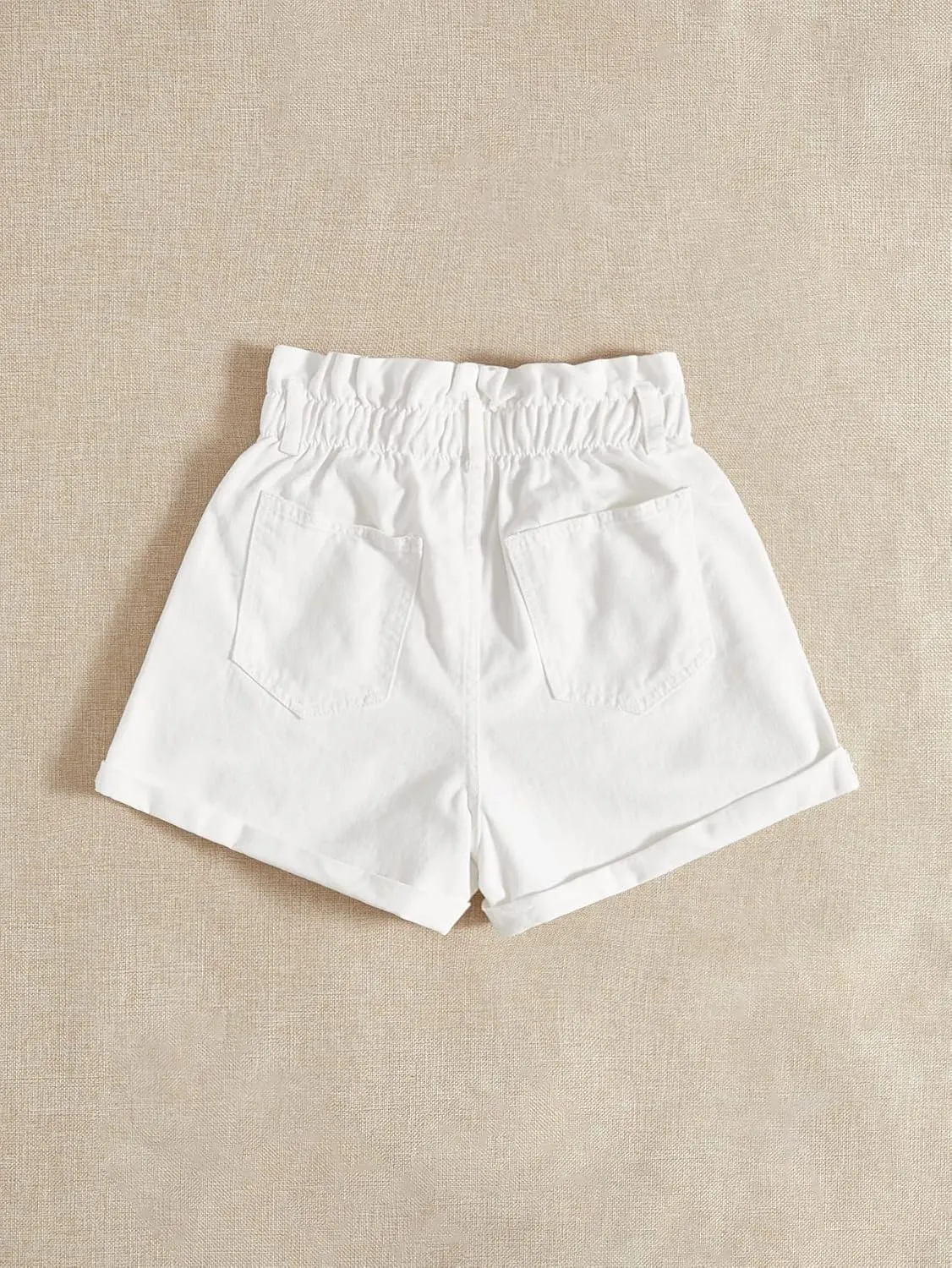 WDIRARA Women's Paper Bag Waist Button Roll Up Hem Denim Shorts with Pockets