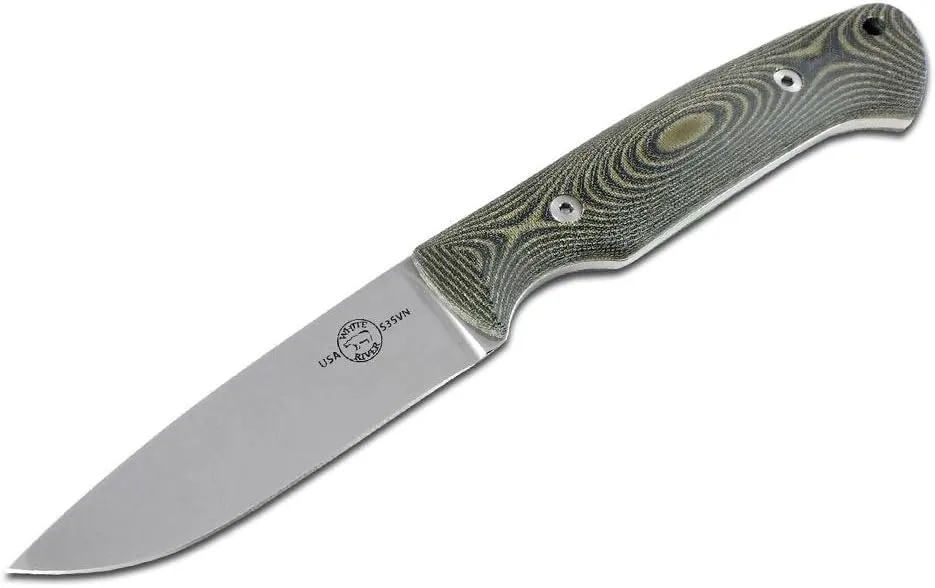 White River Knife & Tool Hunter Hunting Knife Black & Olive Drab Linen Micarta Handle WRHNT-LBO