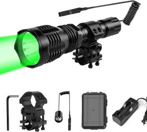 WINDFIRE WF-802 350 Lumens Tactical Green Flashlight 250 Yards Long Range Throwing LED Predator Light Coyote Hog Fox Varmint Hunting Torch with Pressure Switch & Barrel Mount