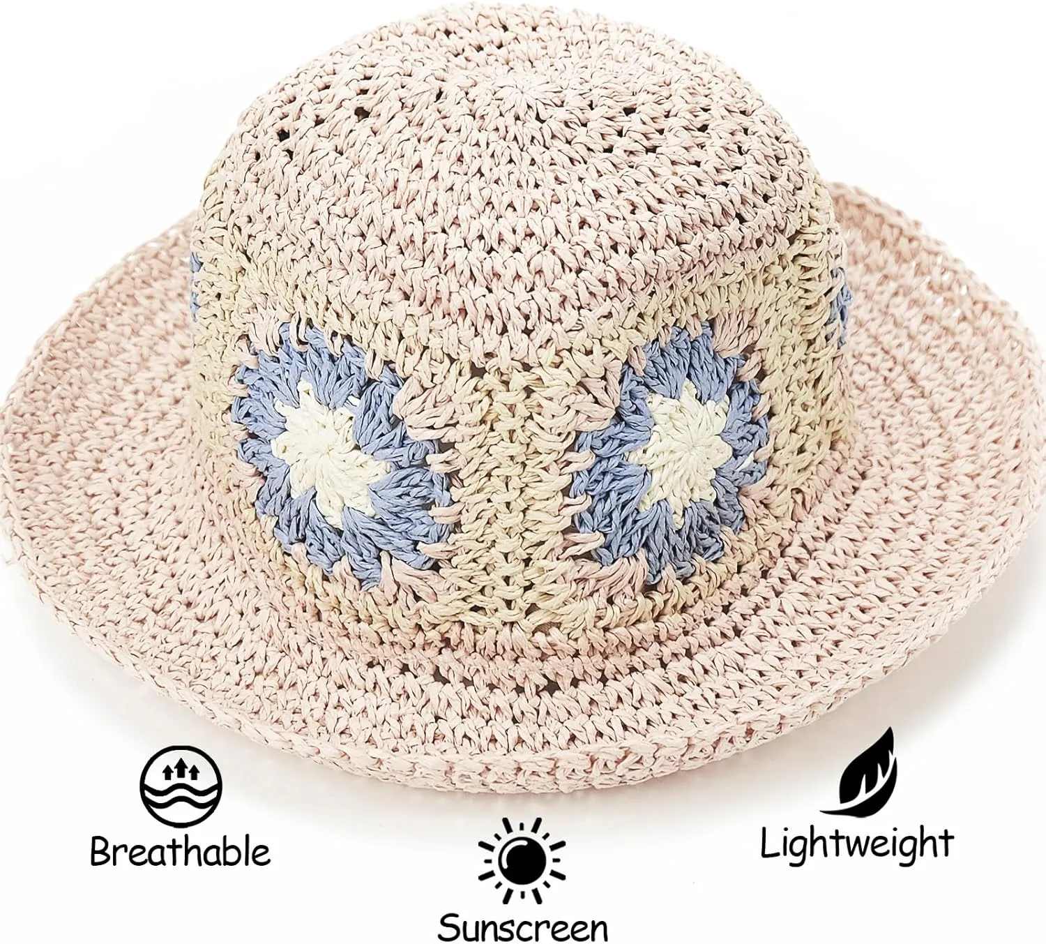 Women Straw Sun Hat Foldable Beach Hat Sunflower Floppy Bucket Hat