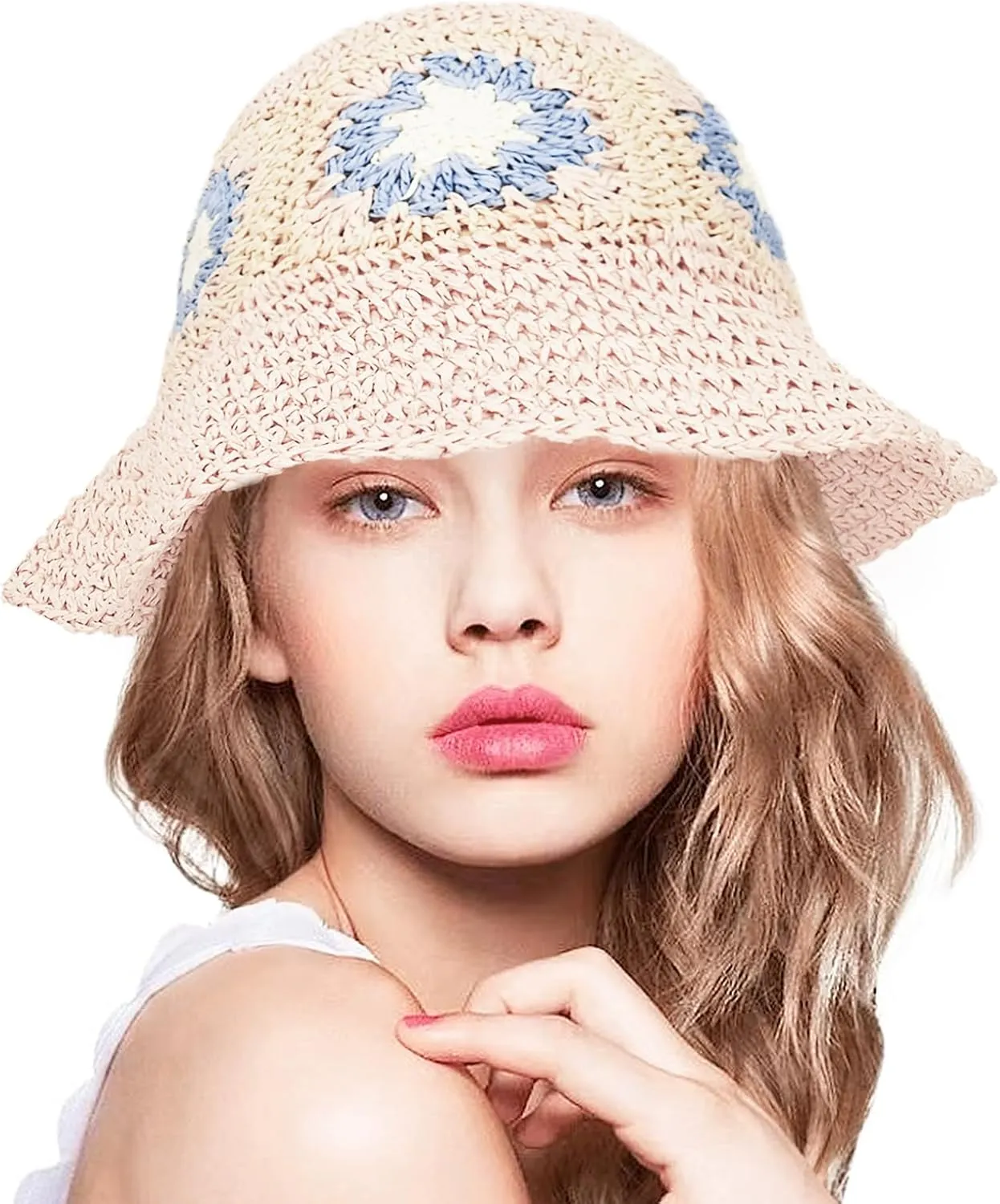 Women Straw Sun Hat Foldable Beach Hat Sunflower Floppy Bucket Hat