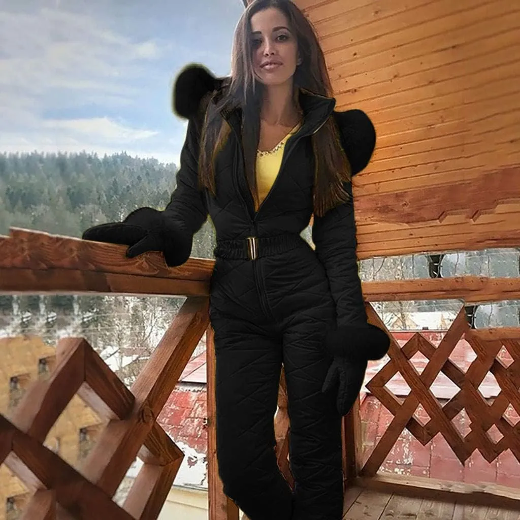 Womens One Piece Snowsuit Winter Onesie Warming Ski Suit Baggy Ski Outfits Outdoor Sports Cute Ski Jumpsuit Skiwear