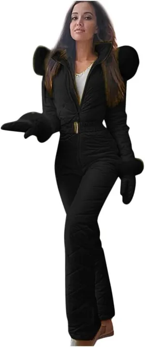Womens One Piece Snowsuit Winter Onesie Warming Ski Suit Baggy Ski Outfits Outdoor Sports Cute Ski Jumpsuit Skiwear