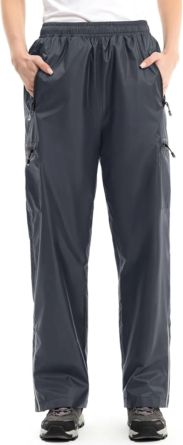 Women's Rain Pants Lightweight Waterproof Reflective,Windproof Breathable Gear Over Work for Hiking Cycling Outdoor Fishing