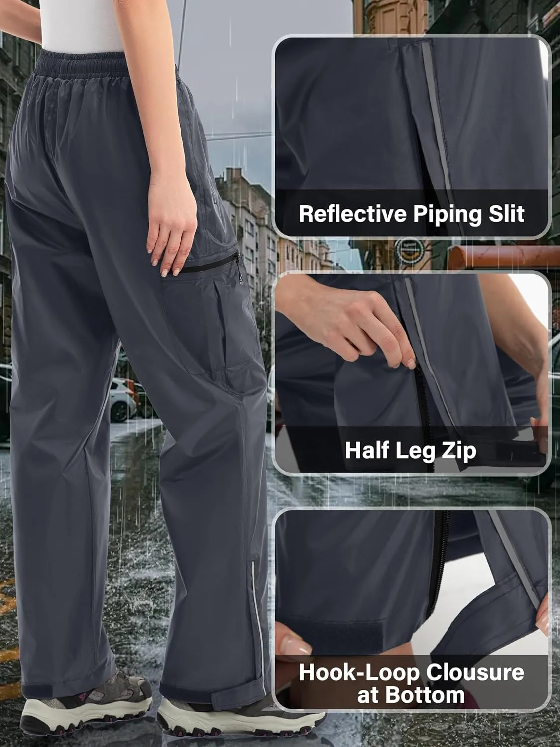 Women's Rain Pants Lightweight Waterproof Reflective,Windproof Breathable Gear Over Work for Hiking Cycling Outdoor Fishing