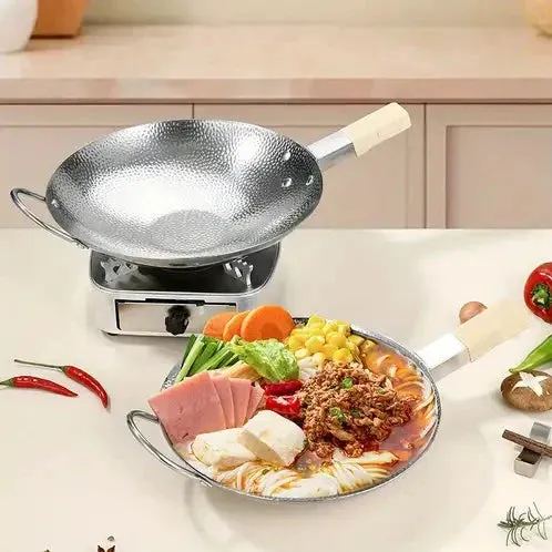 Wooden Handle Stainless Steel Cooking Woak