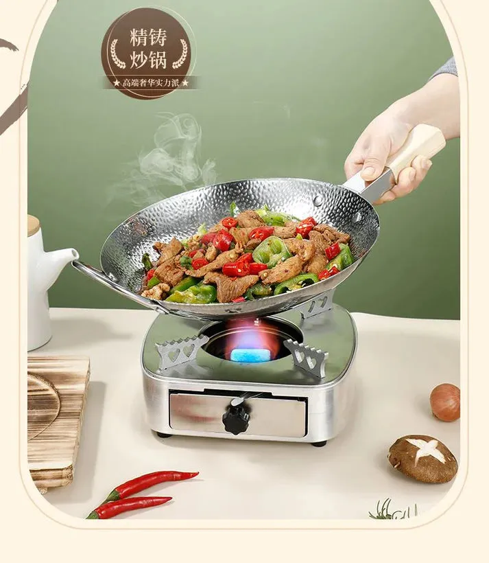 Wooden Handle Stainless Steel Cooking Woak