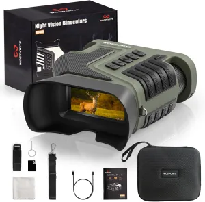 WOSPORTS 4K Night Vision Binoculars for Adults – 10X Optical & 8X Digital Zoom, 48MP Photo, 1300FT Infrared Range, Rechargeable 5000mAh Battery, IPX Waterproof, Ideal for Camping, Army Green
