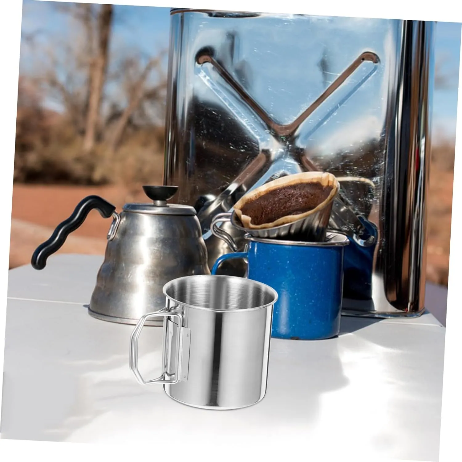 Yardwe 3sets Camping Collapsible Cup Portable Water Cup Stainless Steel Mug for Outdoor Tea Coffee Beer Wine Multi-function Accessory 2pcs*3