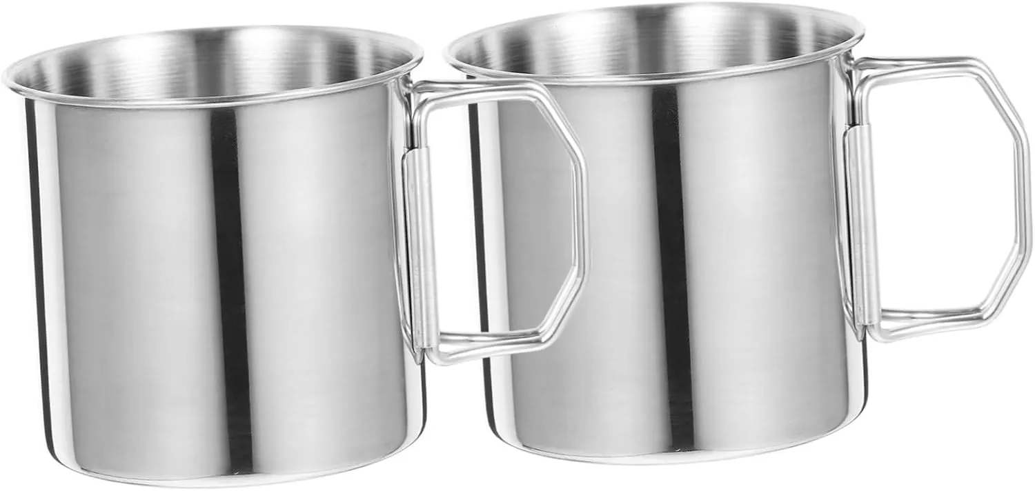 Yardwe 3sets Camping Collapsible Cup Portable Water Cup Stainless Steel Mug for Outdoor Tea Coffee Beer Wine Multi-function Accessory 2pcs*3