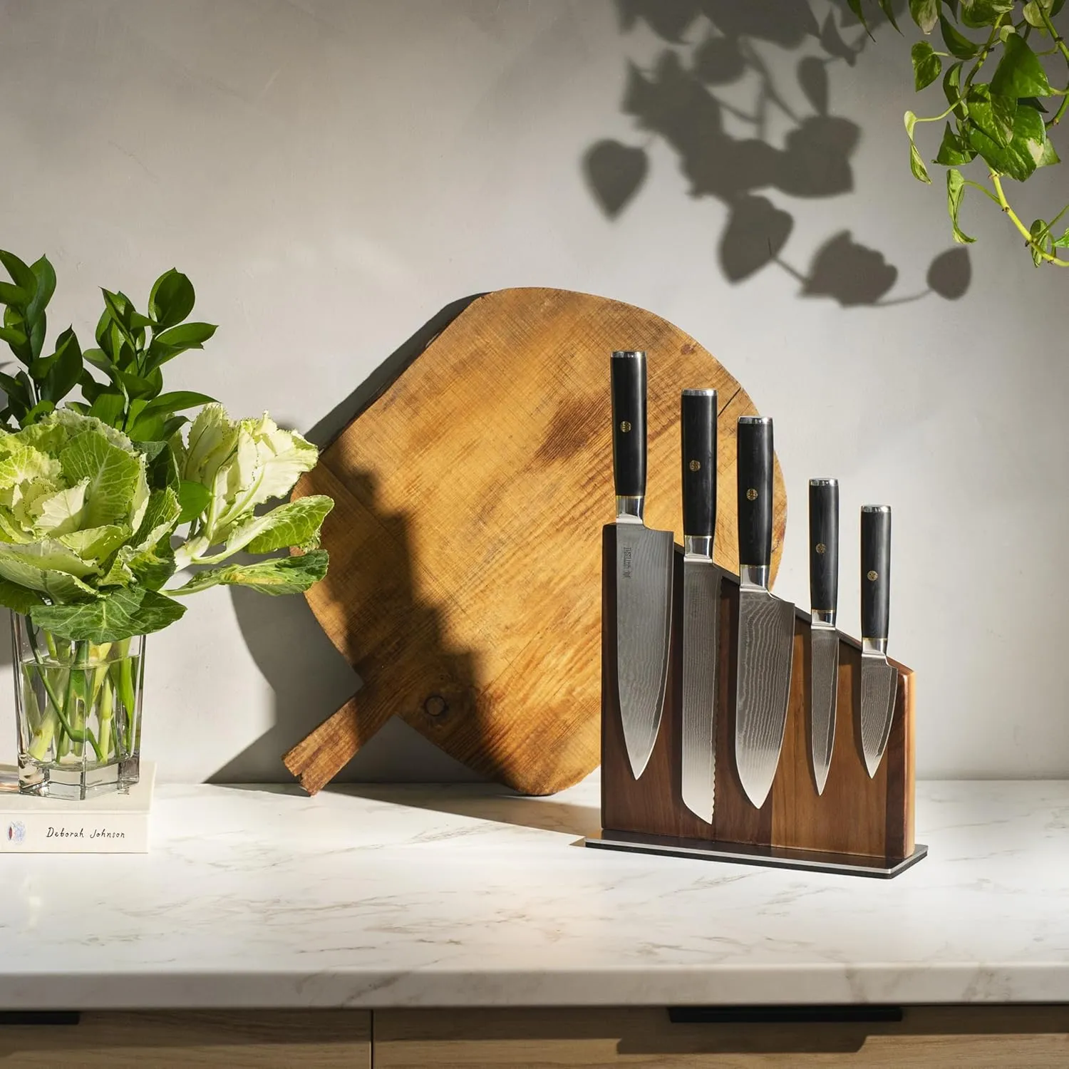 Yatoshi Magnetic Kitchen Knife Block Set 6 Pcs - Japanese 67 Layer High-Grade VG-10 Damascus Steel Knives, Sharp, G10 Handle Professional Kitchen Knife Set