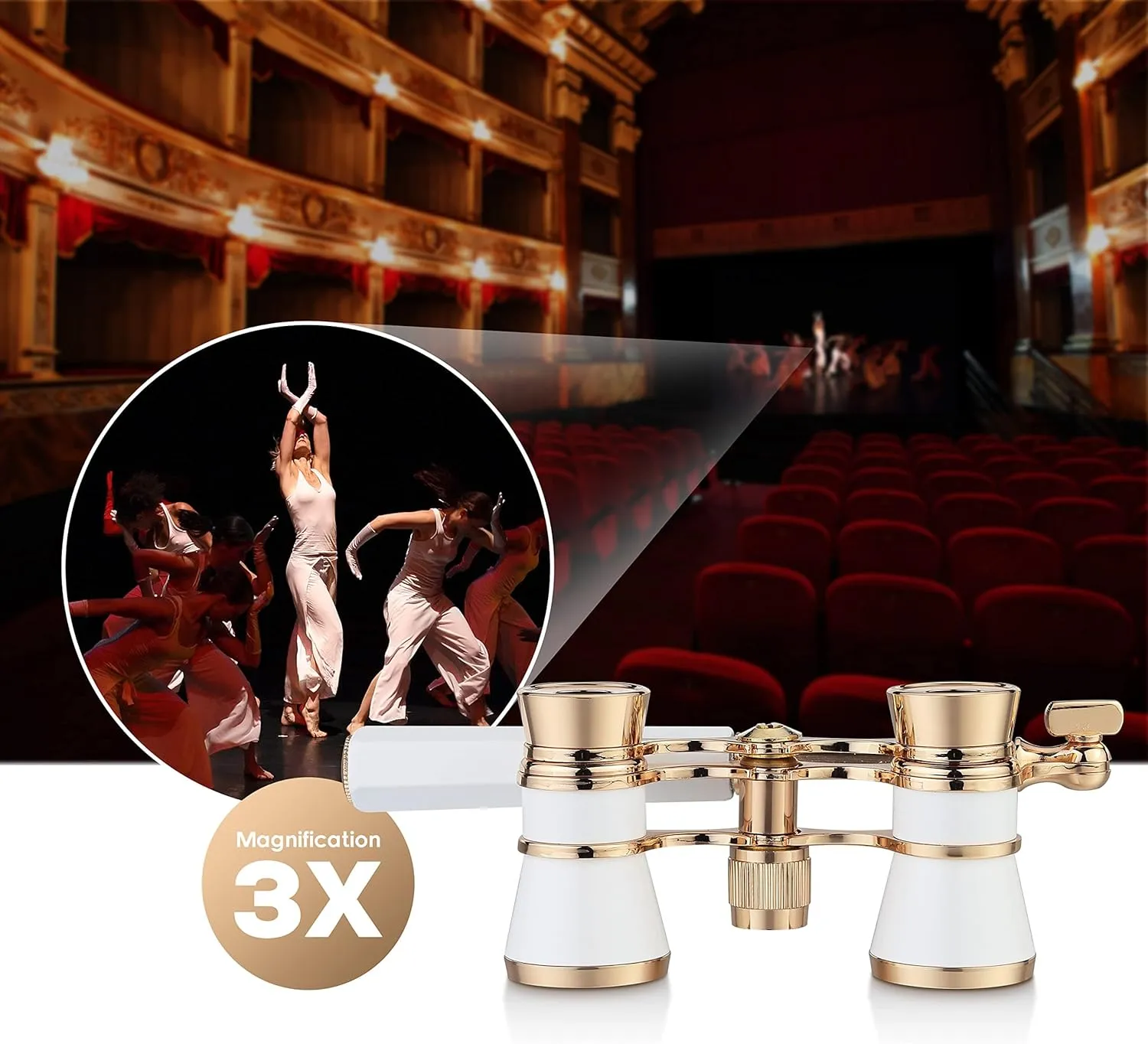 Yourelexit® Opera Glasses Binoculars 3X25 Lorgnette Theater Glasses Optical BK9 Mini Compact Lightweight Built-in Foldable Adjustable Handle Vintage for Adults Kids Women in Musical Concert Cinema
