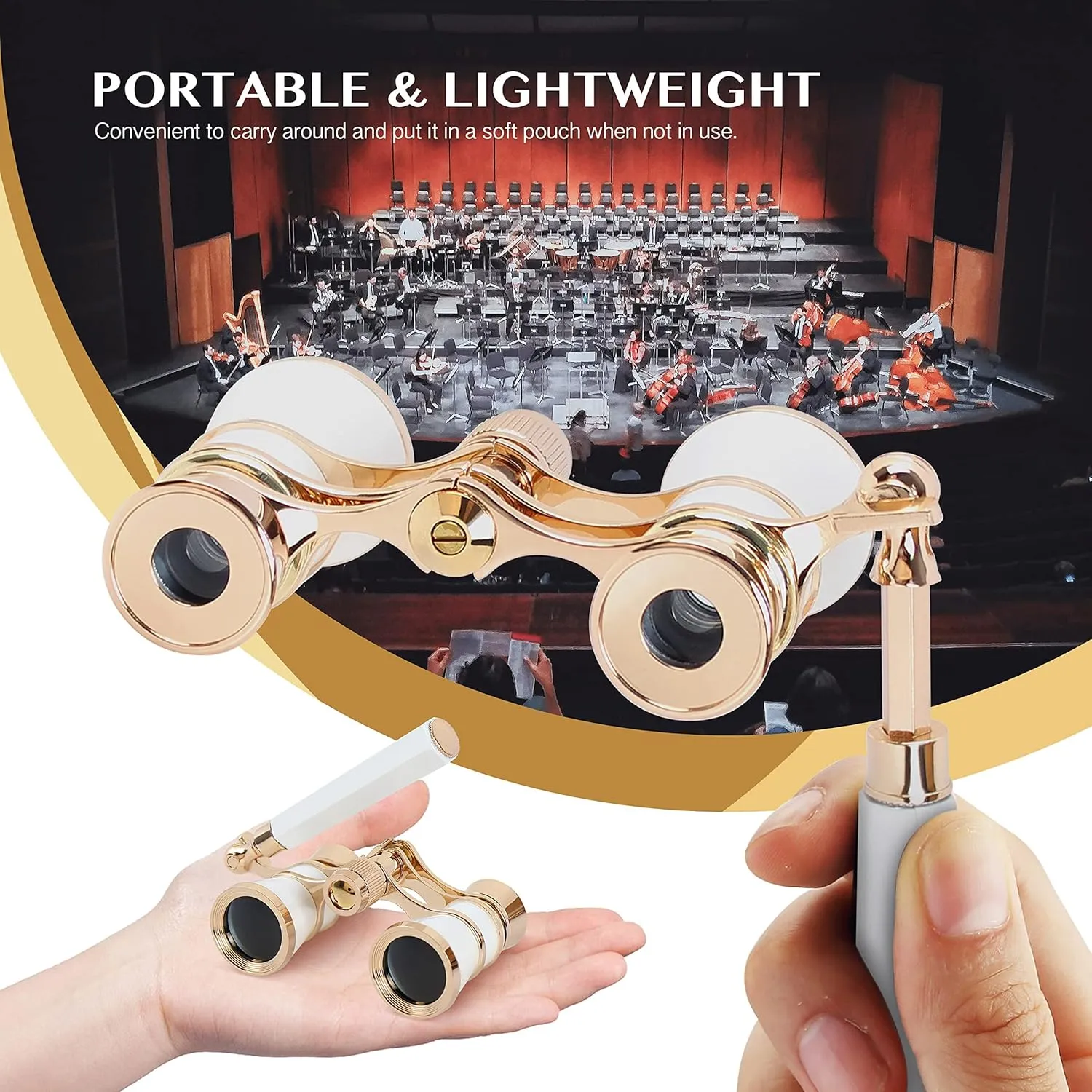 Yourelexit® Opera Glasses Binoculars 3X25 Lorgnette Theater Glasses Optical BK9 Mini Compact Lightweight Built-in Foldable Adjustable Handle Vintage for Adults Kids Women in Musical Concert Cinema