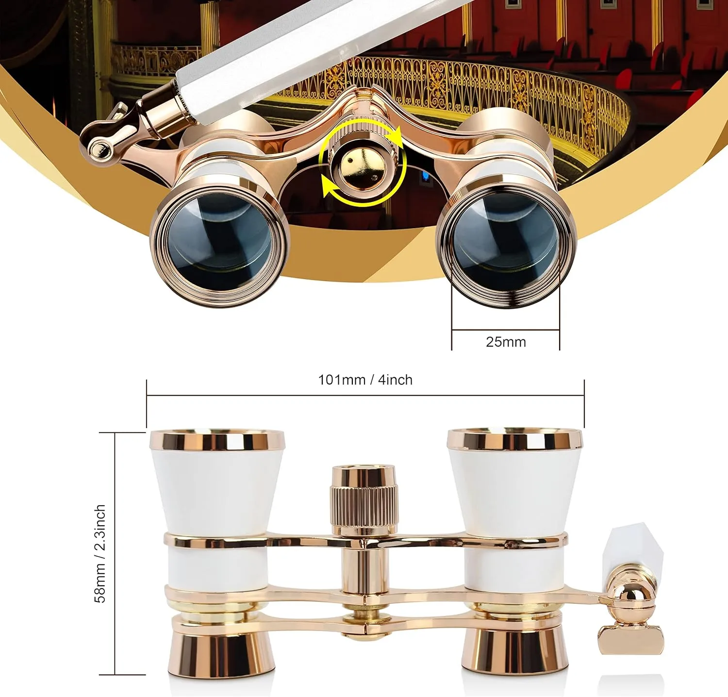 Yourelexit® Opera Glasses Binoculars 3X25 Lorgnette Theater Glasses Optical BK9 Mini Compact Lightweight Built-in Foldable Adjustable Handle Vintage for Adults Kids Women in Musical Concert Cinema