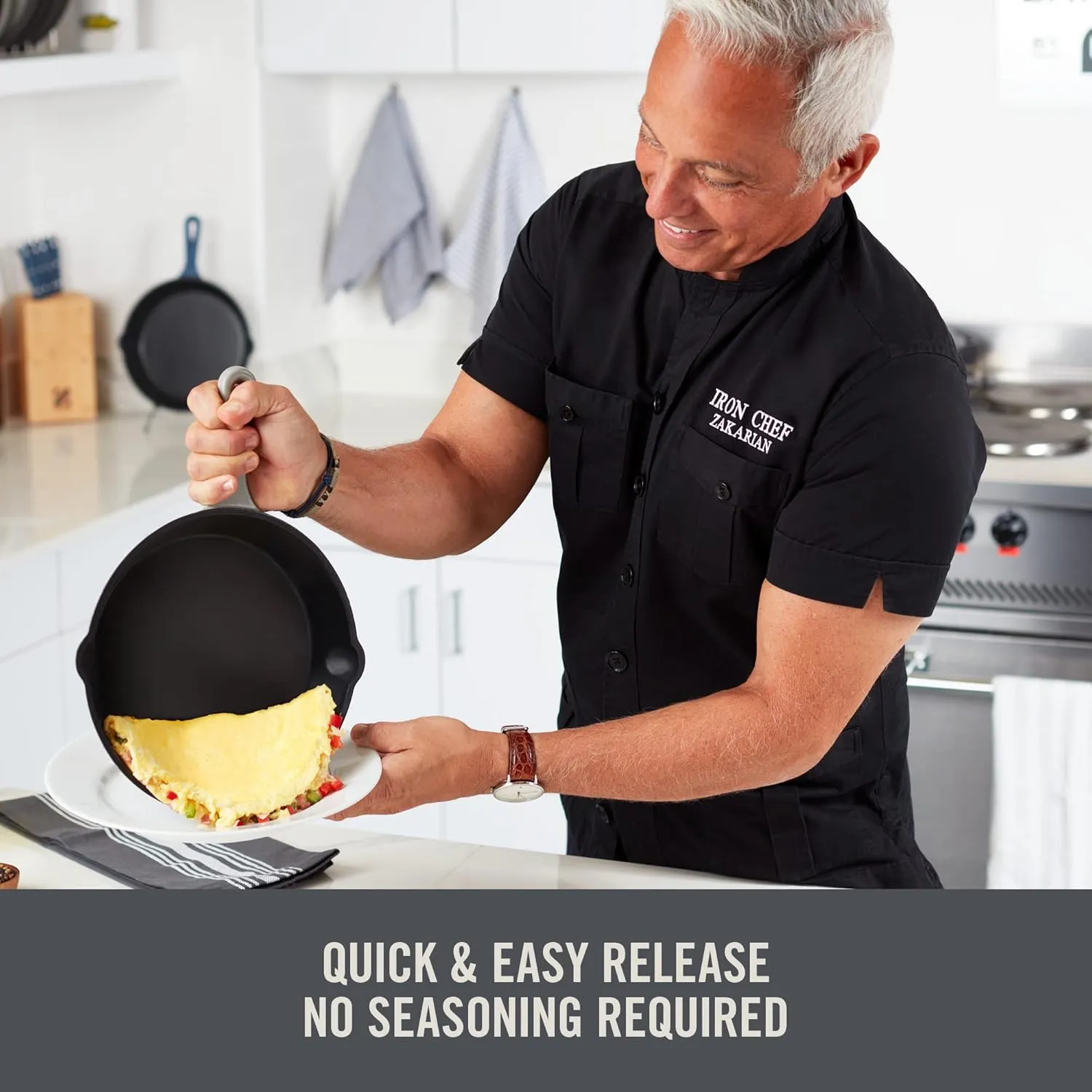 Zakarian by Dash 11 Inch Nonstick Cast Iron Skillet, Titanium Ceramic Coated Frying Pan, Grey