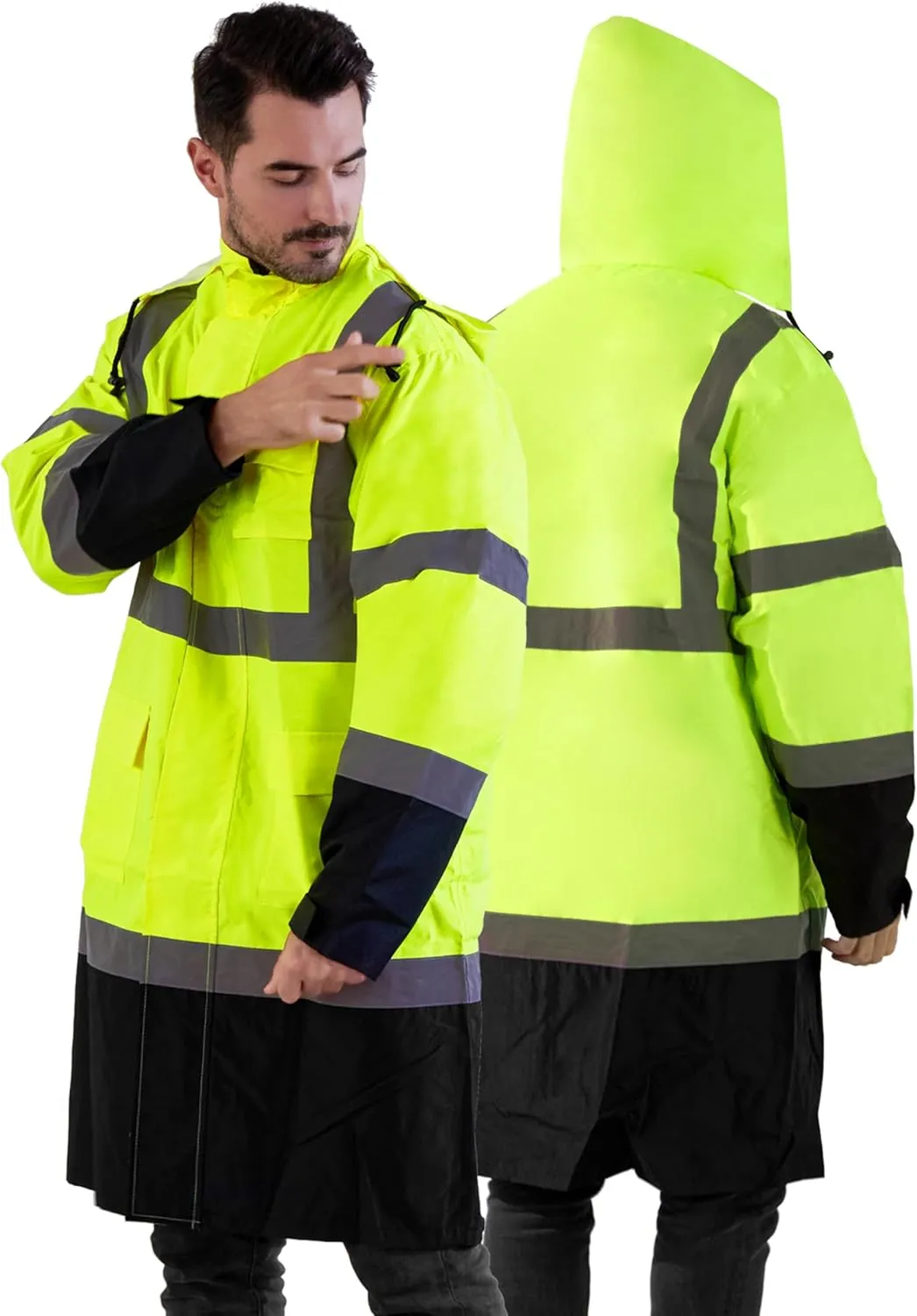 Z&Q LABOR Raincoat Safety Work Rain Gear for Men Waterproof with Hood, High Visibility Rain Gear,Rain Suits for Men