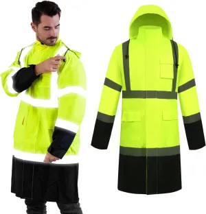 Z&Q LABOR Raincoat Safety Work Rain Gear for Men Waterproof with Hood, High Visibility Rain Gear,Rain Suits for Men