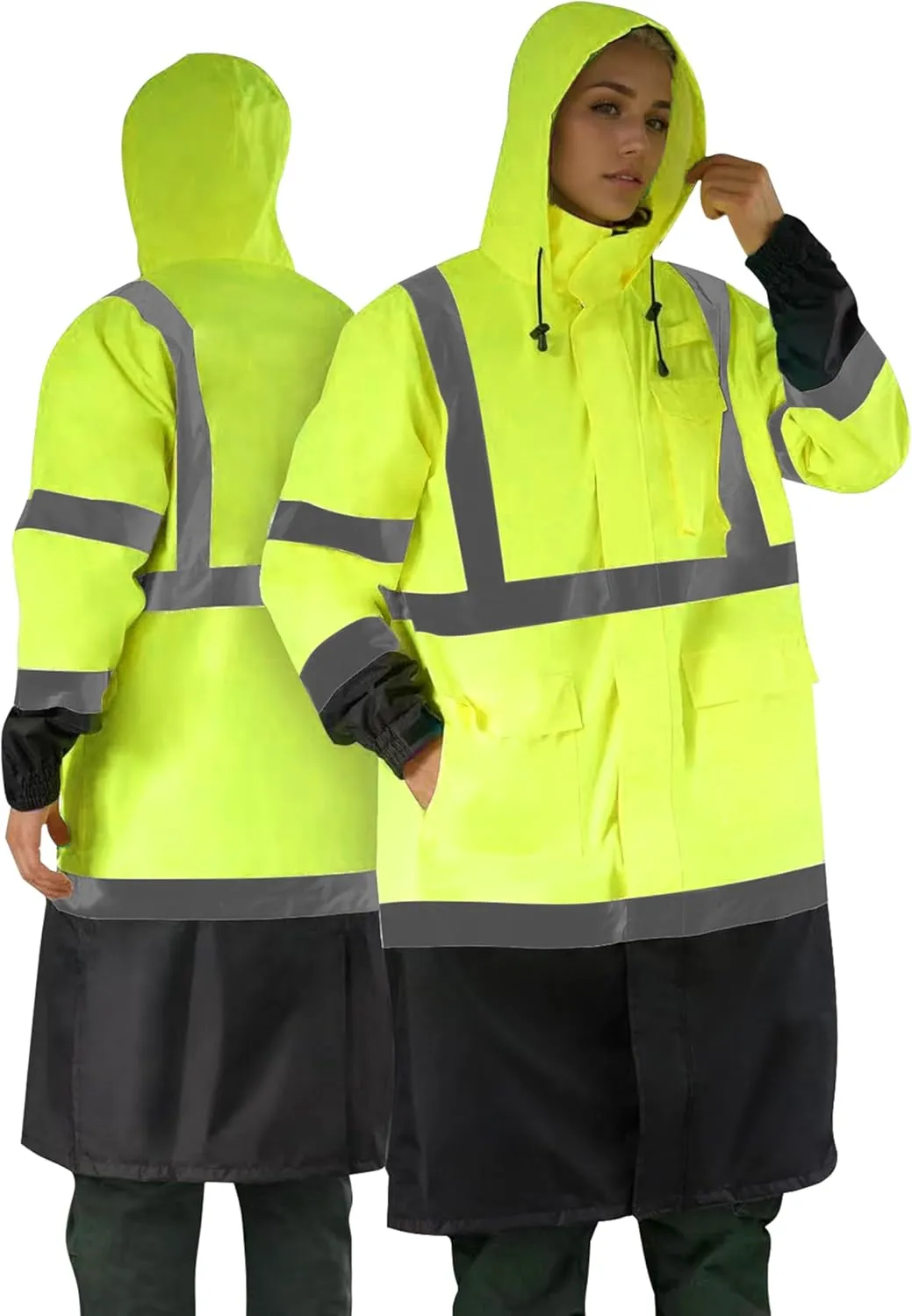 Z&Q LABOR Raincoat Safety Work Rain Gear for Men Waterproof with Hood, High Visibility Rain Gear,Rain Suits for Men