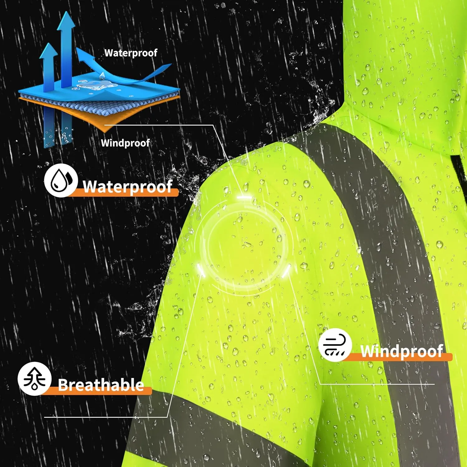 Z&Q LABOR Raincoat Safety Work Rain Gear for Men Waterproof with Hood, High Visibility Rain Gear,Rain Suits for Men